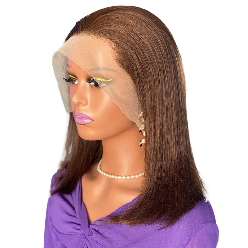 180 Density Brown Bob Lace Human Hair wigs Silky Straight hair Lace Front Wig Brazilian Virgin Human Hair 13x4 Full Lace Wigs for Women