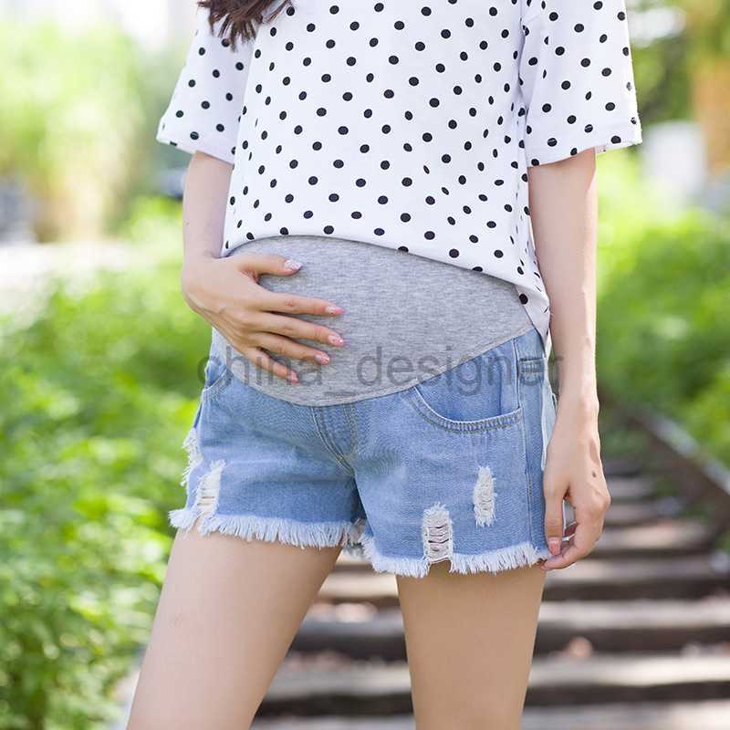 Summer Pregnant Women's Denim Shorts Fashionable Ragged Edge Belly Support Pants Clothing Spicy Mom Personalized