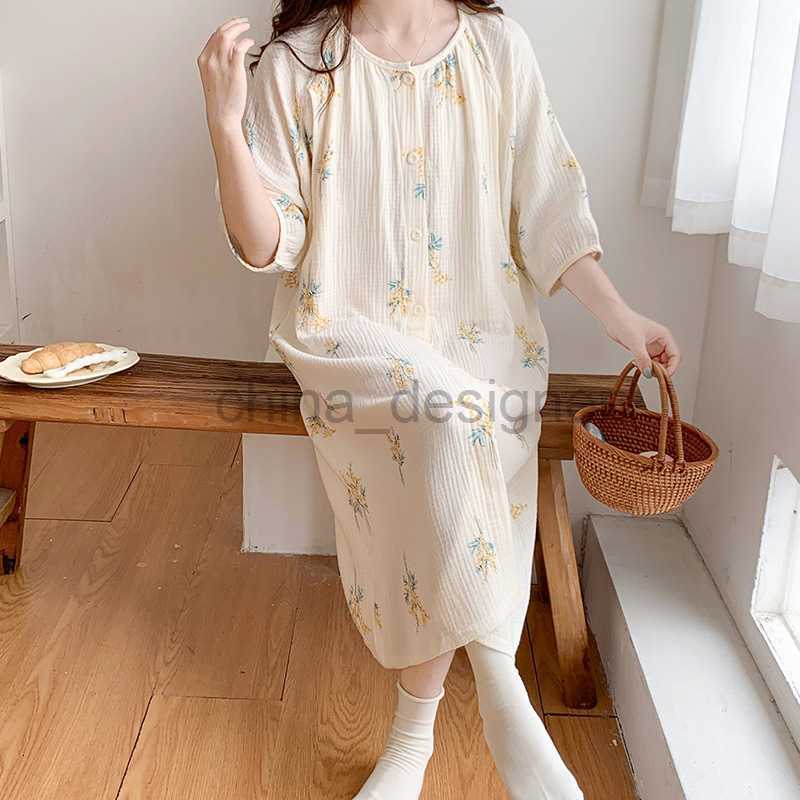 Short sleeved nursing pajamas, summer thin maternity female expectant mothers, pure cotton gauze, postpartum skirts