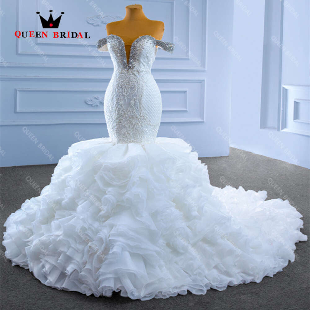 Sexy Crystal Diamond Mermaid Wedding Dress Long Train Off The Shoulder 2023 New Bride Gowns Vestido De Noiva Custom SD01