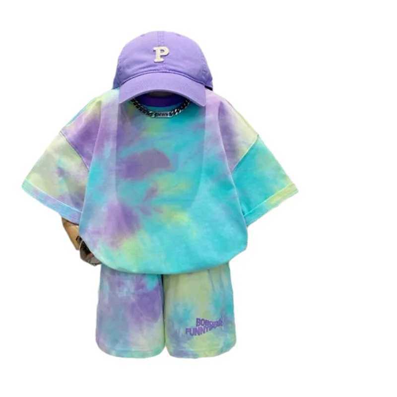Clothing Sets Childrens clothing girl and boy summer jumpsuit childrens girl top and shorts 2-piece set youth fashion clothing color set WX