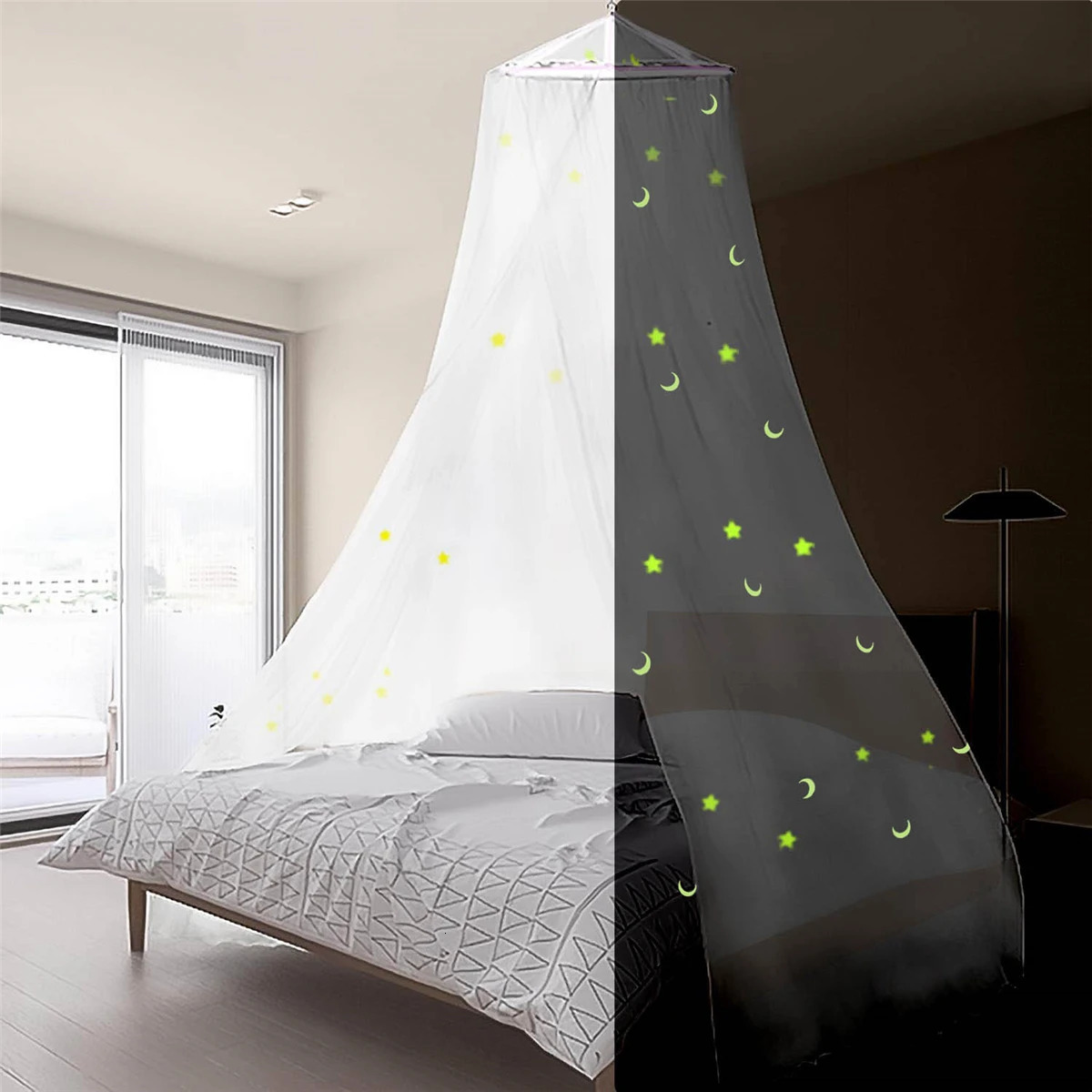 Bed Canopy with Fluorescent Stars Glow in Dark for Baby Kids Girls Starry Night Mosquito Net Fit The Baby Cribs Kid Beds 240516