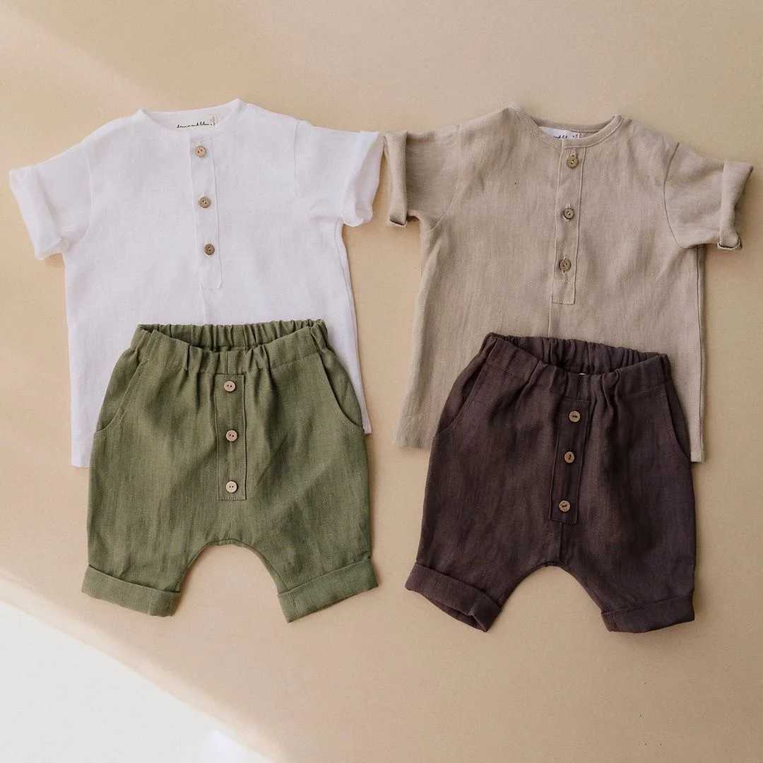 Clothing Sets Summer toddler boy shirt and shorts set pure cotton linen childrens clothing set fashionable childrens set WX