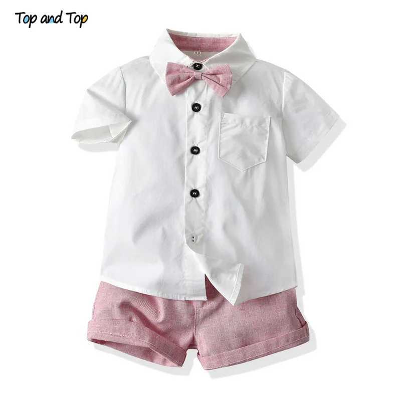 Clothing Sets Top and Top Summer Childrens Baby Boys Formal Set Short sleeved Shirt+Suspended Pants Casual Clothing Set Gentleman Set 2PCS WX