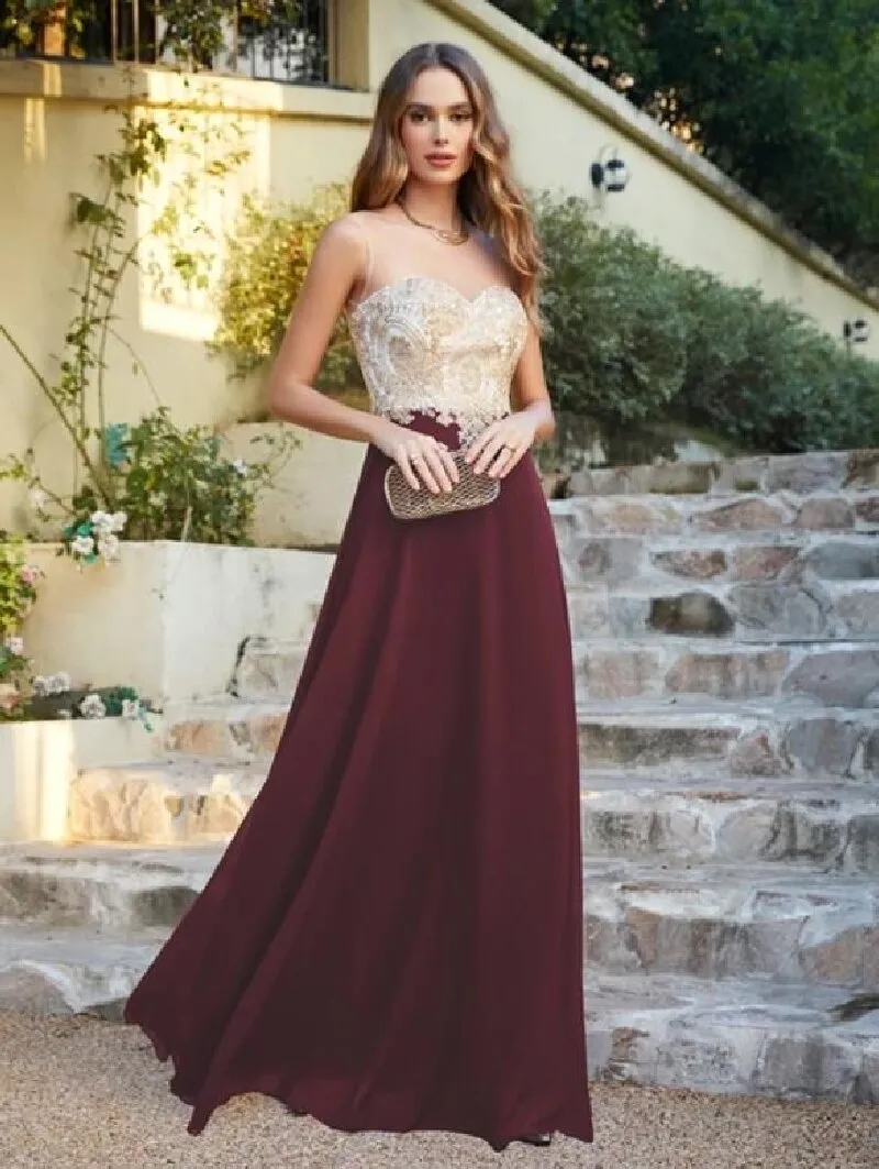 Prom Dress Features Illusion Net Bodice Slight Sweetheart Neckline And Glitters With Dazzling Jeweled A-Line Silhouett CPS620