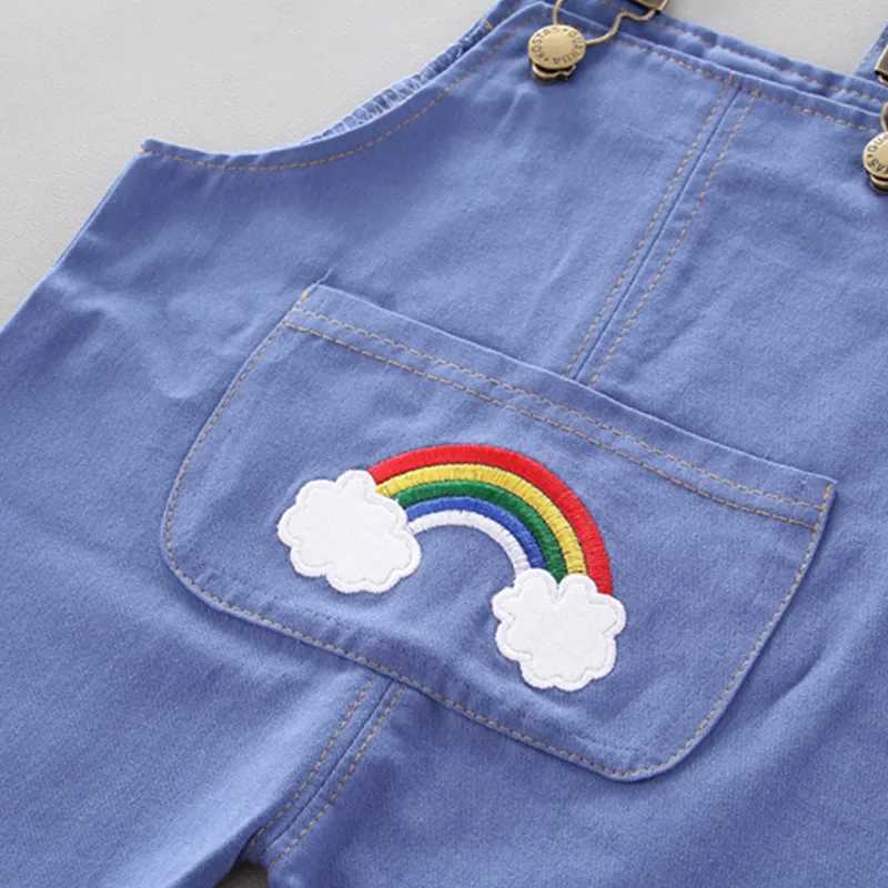 Clothing Sets 2PCS childrens summer clothing set fashionable rainbow striped T-shirt+full set of pants cotton childrens short sleeved set boys and gir