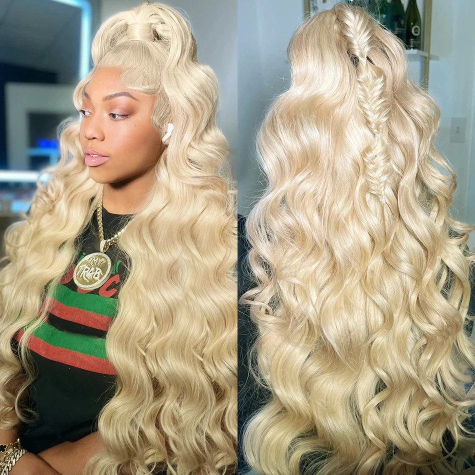 Brazilian Body Wave Transparent 613 Lace Frontal human hair Wigs honey blonde PrePlucked 13x6