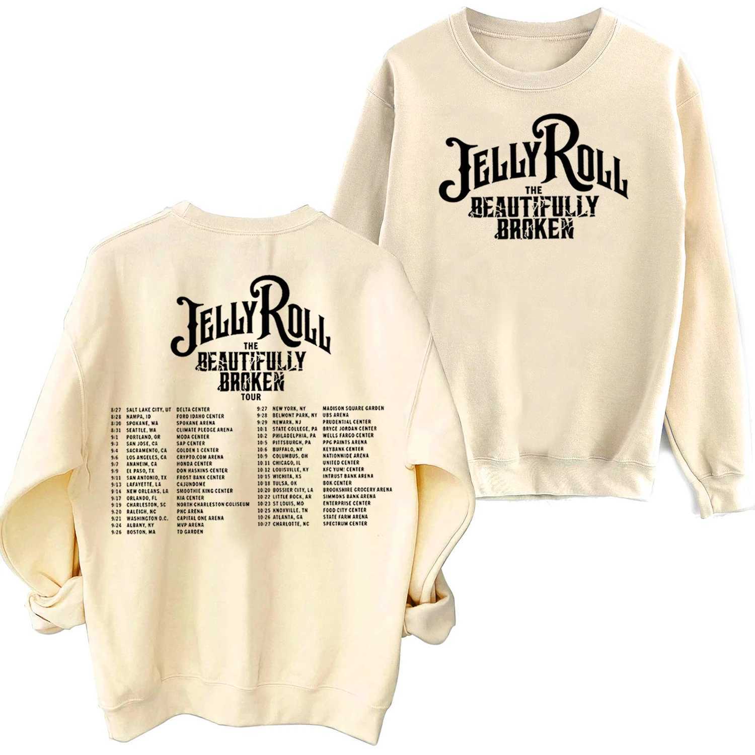 Men's Hoodies Sweatshirts Jelly Roll Music Crewneck Hoodie The Beautifully Broken Tour 2024 Sweatshirt Jelly Roll Merch Oversized Sweatshirt T240