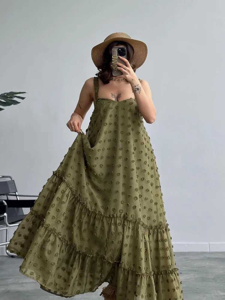 Basic Casual Dresses Elegant Loose Sling Long Dress Women Floral Ruffles Slveless Beach Dresses 2024 Spring Summer 3d Print Party Evening Lady Robe Y2
