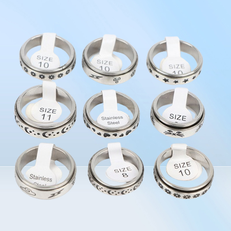 Fashion Rotatable Spinner Stainless Steel Rings Moon Sun Cat Star Flower Heart Cloud Jewelry For Women Men Mix Style Party Gifts W