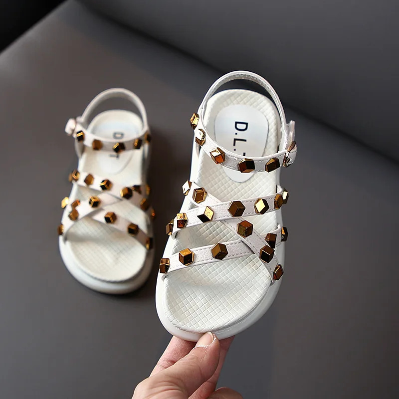 Princess Rivet High Quality Shoes Kids Sandles For Little Girls Children Summer Fashion Sandals 3 4 5 6 7 8 9 10 11 12 240506