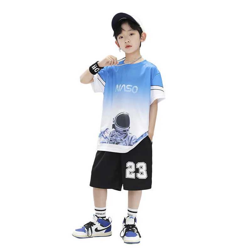 Clothing Sets Boys Summer Quick Dried Basketball Jersey Sports Short Sleeve Set 5-14 Year Old Childrens Fashion 2-piece T-shirt+Shorts Childrens Cloth