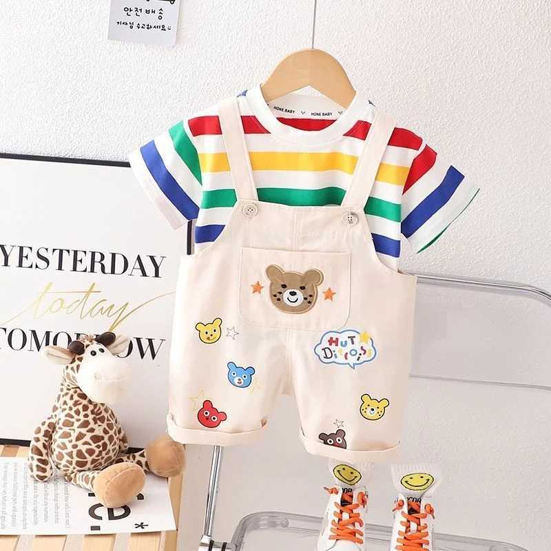 Clothing Sets New Summer Baby Girl Clothing Set Childrens and Boys Fashion Stripe T-shirt Set 2PCS/Set Childrens Casual Clothing Childrens Athletic Cl