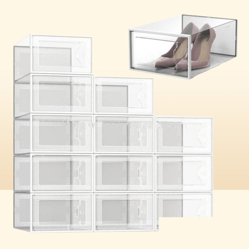 Storage Boxes Bins Shoe Clear Plastic Stackable Organizer For Closet Foldable Shoes Containers Holders Drop Delivery Home Garden H1678990