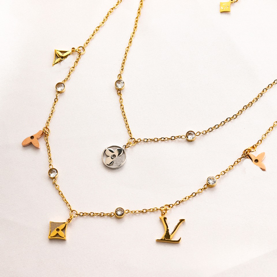 Newest style Luxury High Quality Fashion Women Designer Double Letter Necklaces 18K Gold Plated Pendant Necklace Wedding Party ewelry Gift