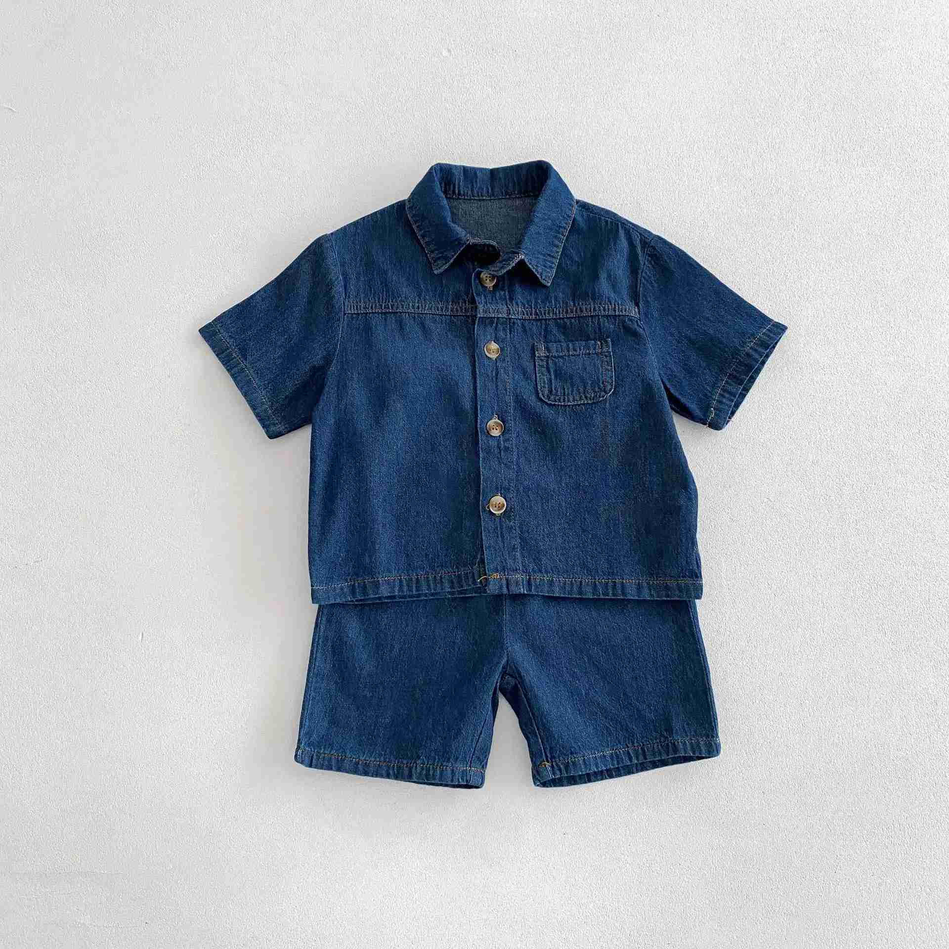 Clothing Sets Milankel childrens clothing set denim girl clothing set denim shirt and shorts 2-piece boy denim set childrens clothing WX