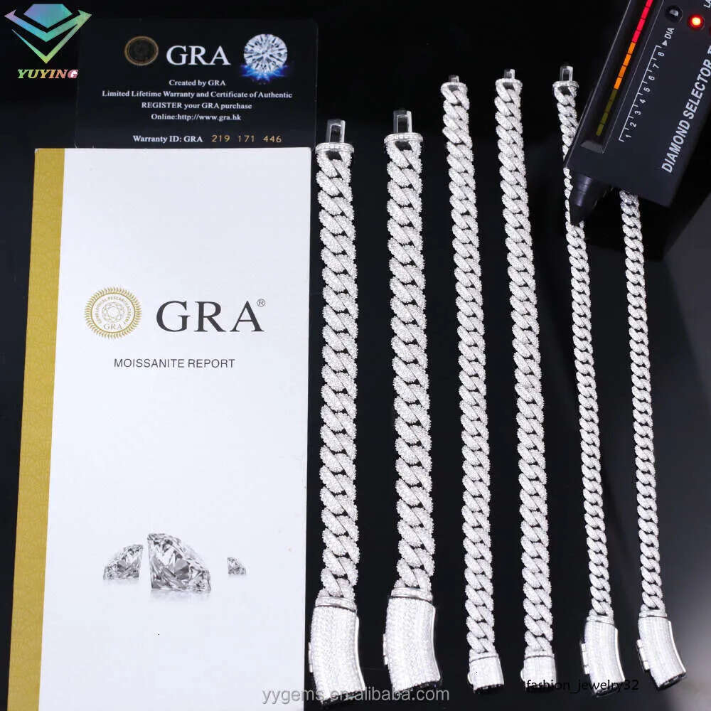 Hot-sale Iced Out 6mm-13mm Vvs Moissanite Dia Chain S Sterg Sier Cuban k for Men Hiphop Fine Jewlery Necklaces