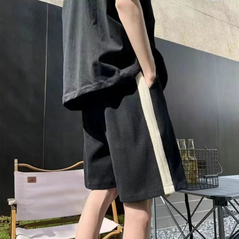 Short Summer Loose Wide Leg Kneelength Shorts High Waist Color Matching Casual Elastic Sports 5 Point 240513