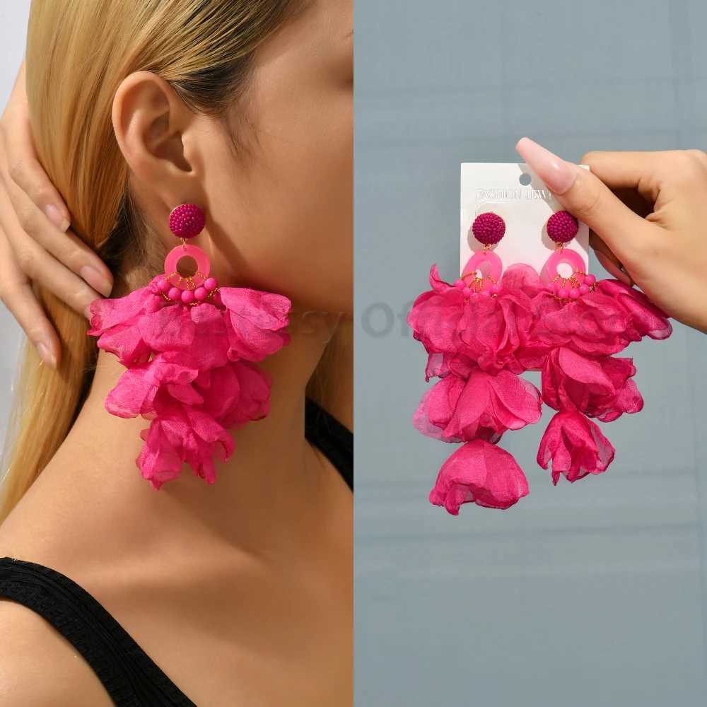 Earrings Charming Boho Long Hanging Dangle Earrings Acrylic Beads Elegant Petal Yarn Cute Sweet Fairy Fashion Statement Jewelry For Women 230831
