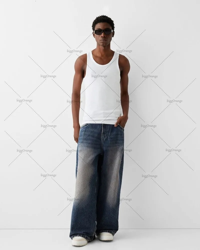 Y2k Trendy High Street Large Pocket Straight Trousers Men American Print Oversized Jeans Harajuku Casual Wide Leg Pants Women 240511