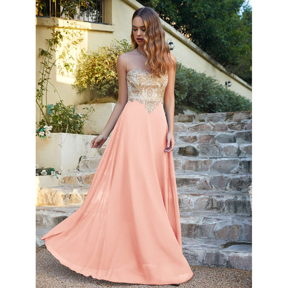 Prom Dress Features Illusion Net Bodice Slight Sweetheart Neckline And Glitters With Dazzling Jeweled A-Line Silhouett CPS620