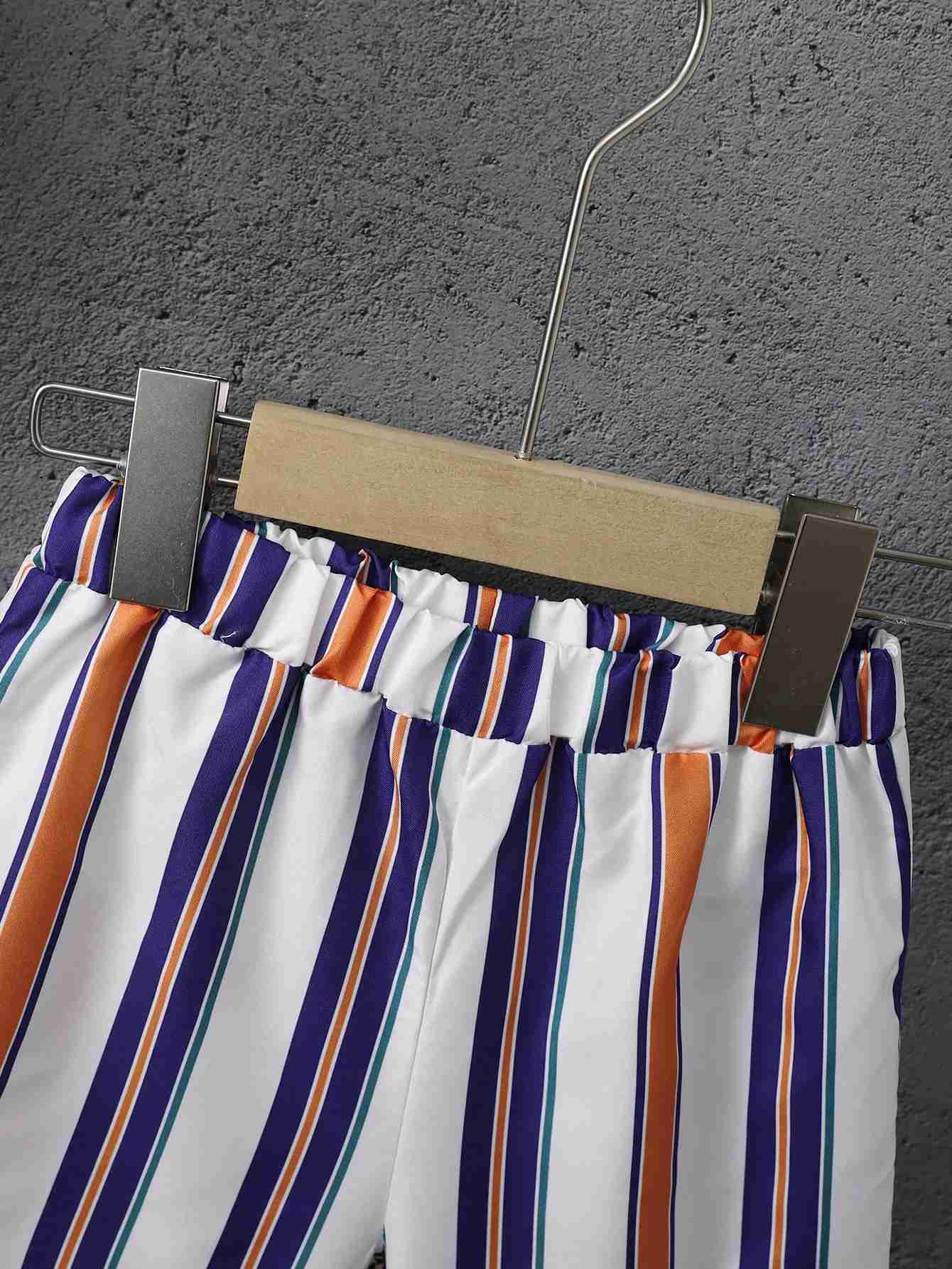 Clothing Sets Summer Cool Boys Short sleeved Striped Two piece Gentleman Set Suitable for Children Aged 4-7 WX