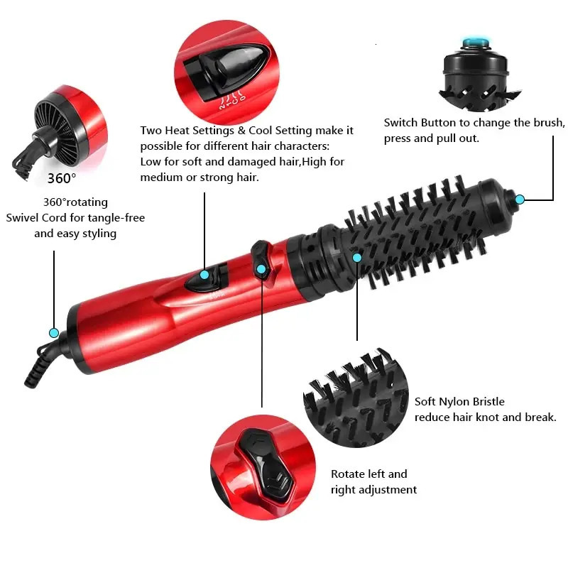 Hair Dryer Brush 2 In 1 Air Spin Curling Straightening Styling AutoRotating Ionic Round Blow Volumizer 240506