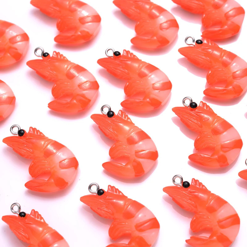 10Pcs Charms Simulation Shrimp 20x30mm Resin Pendant for Earring Bracelet Necklace Keychain DIY Jewelry Making Accessories 240507