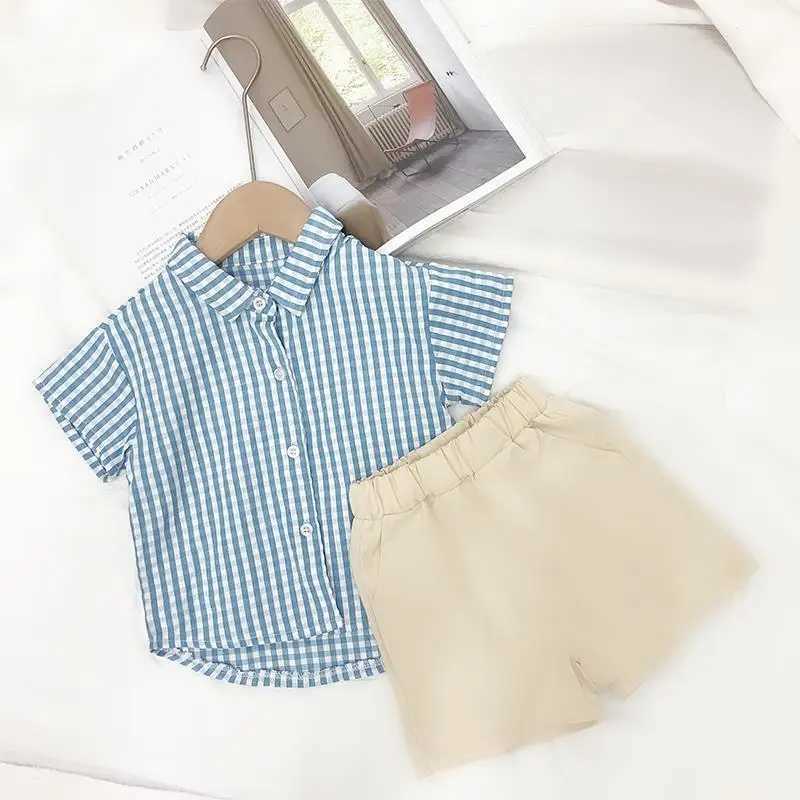 Clothing Sets Brother and Sister Outfit 2023 new childrens plain summer clothing baby boy short sleeved shirt+shorts baby girl dress WX