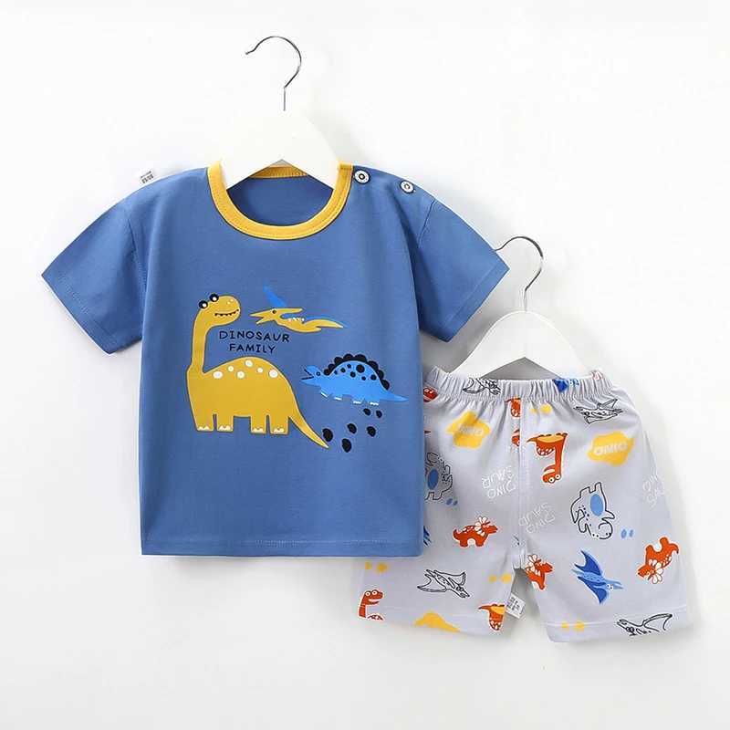 Clothing Sets 2PCS Summer Baby T-shirt Set for Boys and Girls Cartoon Dinosaur Vest Clothing Cotton Childrens Shirt Shorts Set WX