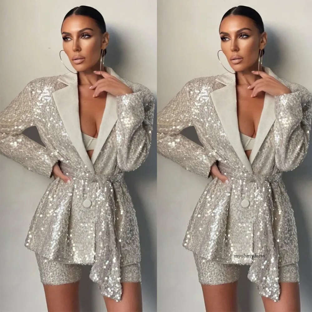 Sparking Sequined Prom Dresses Two Pieces Suits Style Special Ocn Gown Females Casual Club Wear 0516
