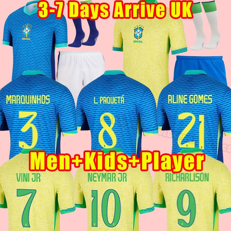 3XL 4XL 24/25 Brazil Soccer Jerseys L.PAQUETA NEYMAR VINI JR. P.COUTINHO RICHARLISON football shirt G.JESUS T.SILVA BRUNO G. PELE CASEMIRO men kids fans player