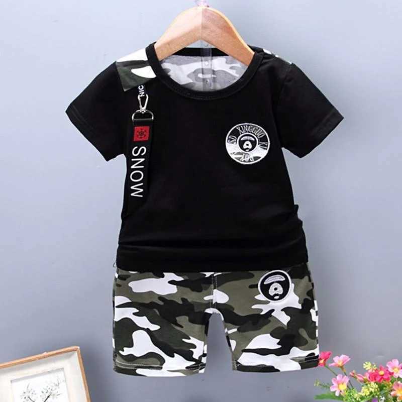 Clothing Sets Summer baby boy clothing set childrens baby camouflage short sleeved set T-shirt+short sleeved childrens boy fashionable casual clothing