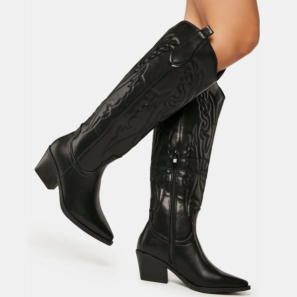 Winter Large Size 42 In Stock for Dropship Vintage Knee High Cowgirls Black Western Shoes Zip up White Cowboy Boots Women dh5437010