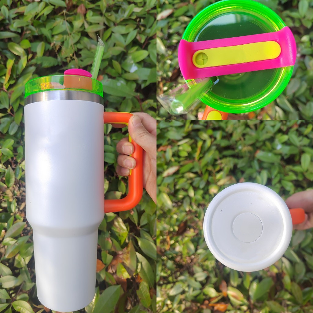 US Stock Cobrand Winter Pink Flamingo 40oz Mugs Stainless Steel Tumblers With Handle Insulated Lids Straw Coffee Termos Water Bottles Travel Car Cups 