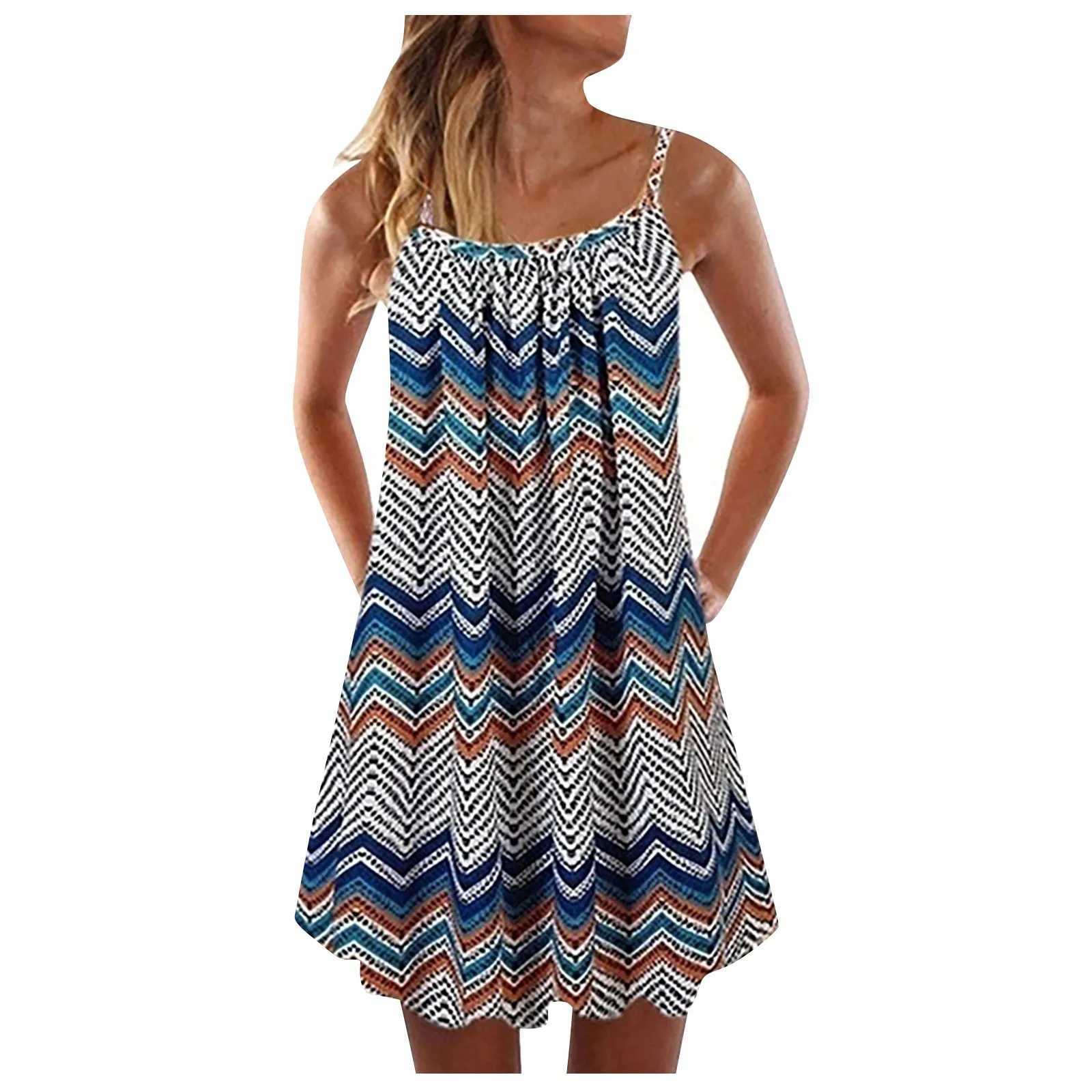 Basic Casual Dresses Womens Dress Fashion Summer Vest Slveless Bohemian Print Loose Tank Large Dress Casual Cocktail Dresses Y240515