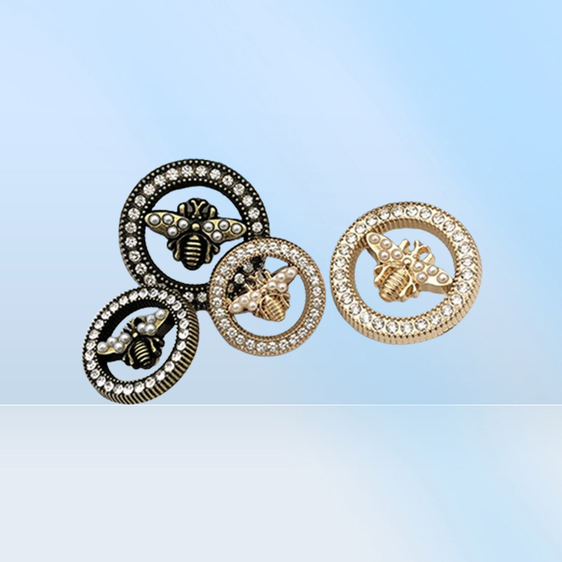 Metal Vintage Bee Diy Sewing Button Round Crystal Pearl Bee Buttons for Shirt Sweater Coat