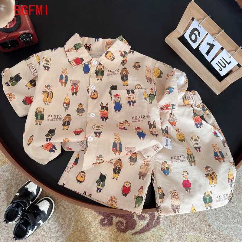 Clothing Sets Baby summer clothing childrens clothing boy animal printed pure cotton T-shirt and shorts 2 pieces of childrens clothing WX