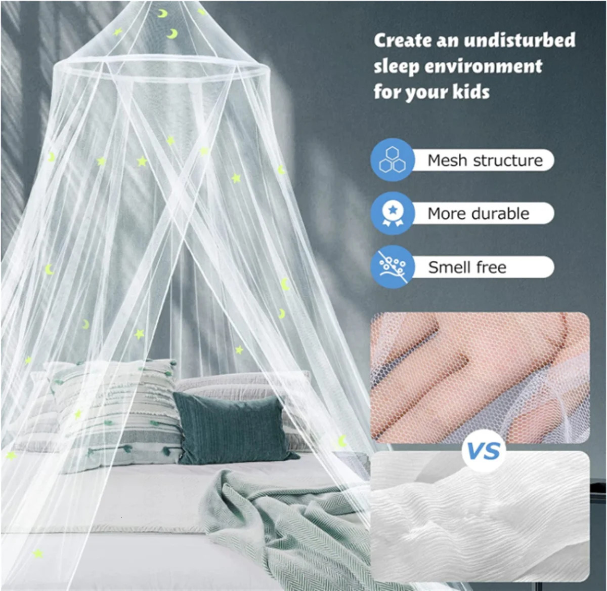 Bed Canopy with Fluorescent Stars Glow in Dark for Baby Kids Girls Starry Night Mosquito Net Fit The Baby Cribs Kid Beds 240516
