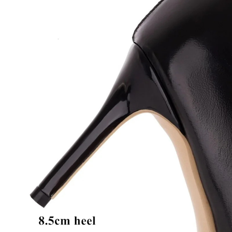 New Ochanmeb Sexy Stiletto Bright Patent Leather Trousers Thin High Heels Black White Red Stretch Boots Pants Shoes Chic 240515