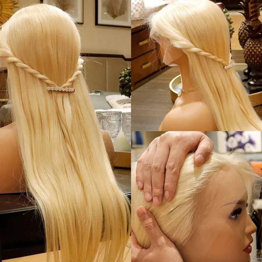 613 Honey Blonde Color Wig Virgin Brazilian Straight Lace Front Human Hair Frontal Wigs for Black Women