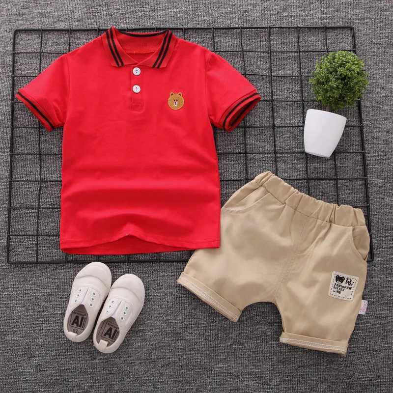 Clothing Sets Baby mens summer childrens clothing polo shirt set boy short sleeved childrens T-shirt childrens sports set 2 pieces cotton 1-5y WX