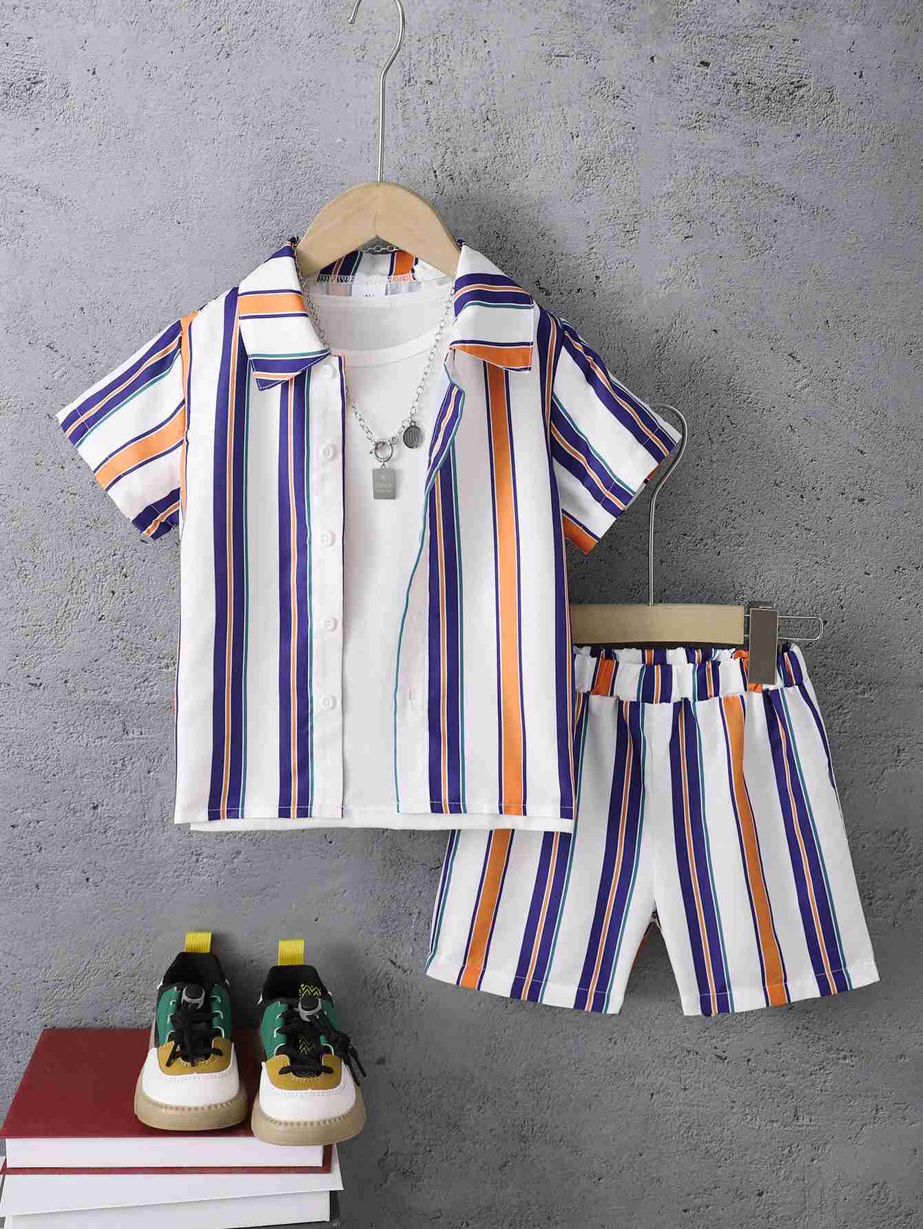 Clothing Sets Summer Cool Boys Short sleeved Striped Two piece Gentleman Set Suitable for Children Aged 4-7 WX