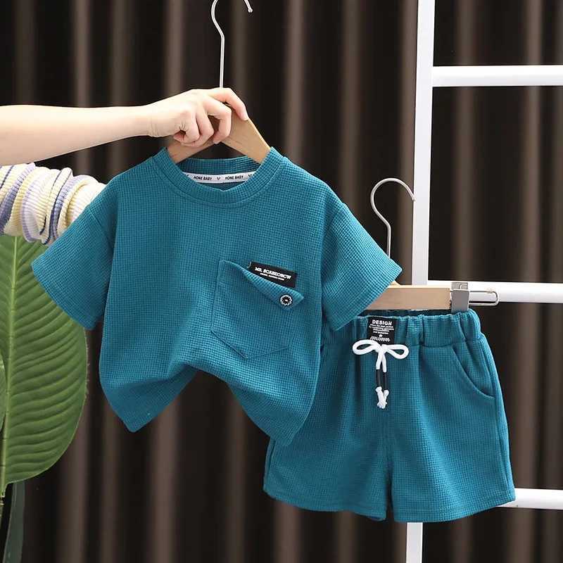 Clothing Sets 2024 Baby Fashion Boys and Girls Clothing Set Childrens Short sleeved T-shirt Shorts Summer Clothing Childrens Cotton Loose 2PCS 1-5Y WX