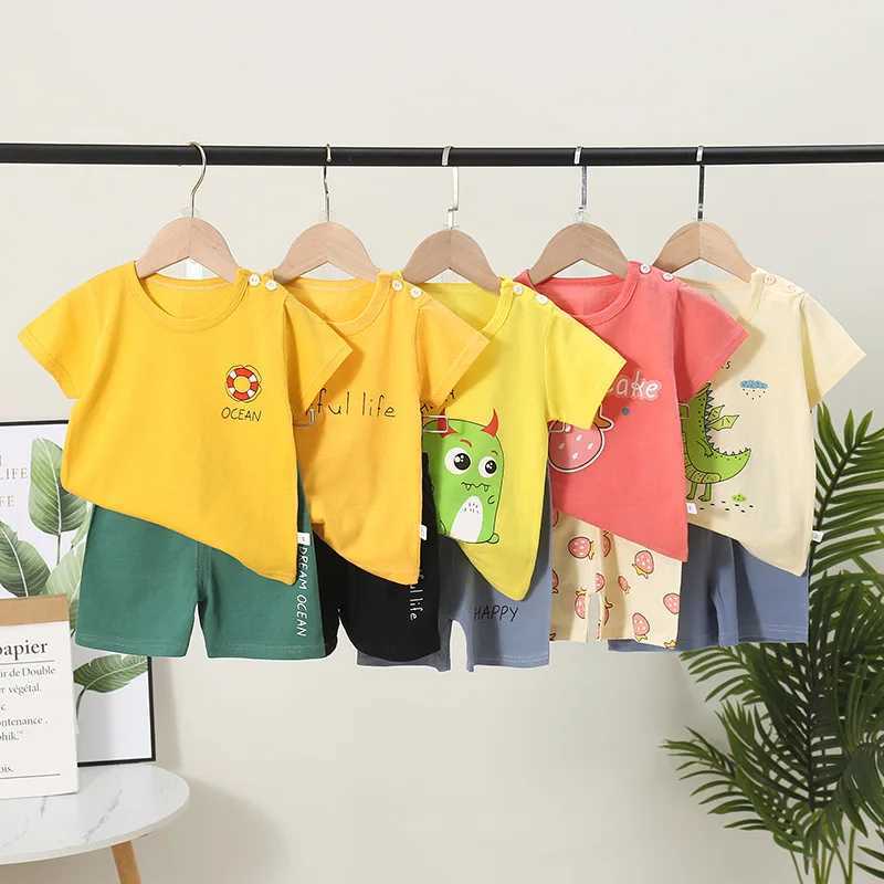Clothing Sets 1-5Y baby clothing set cartoon short sleeved top+pants 2PCS girl set childrens boy set childrens track and field clothing casual baby cl