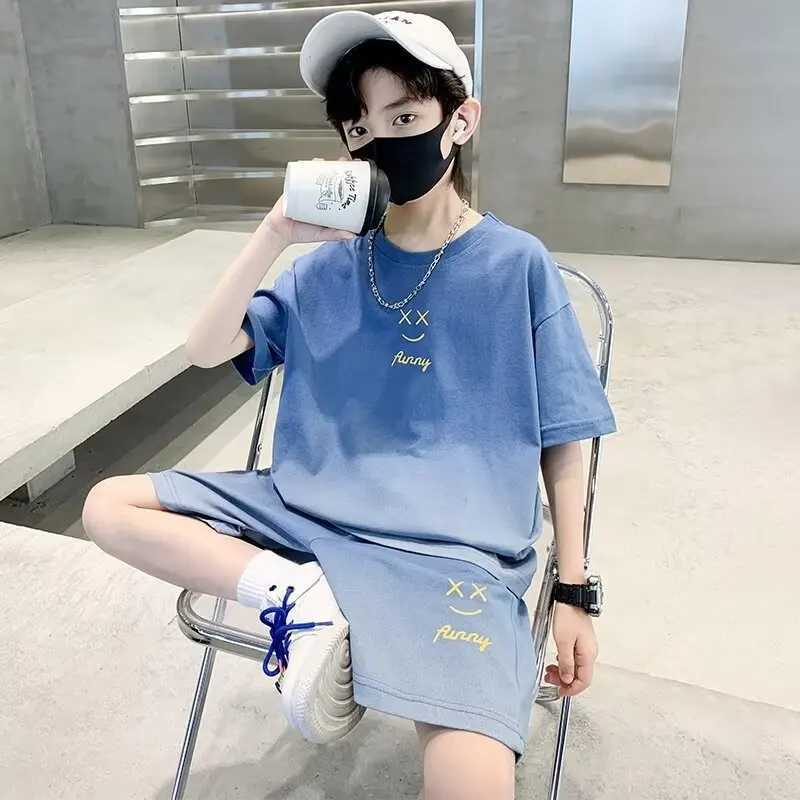 Clothing Sets Summer Youth Boys Clothing Set Childrens and Girls Gradient T-shirt and Shorts 2-piece Set Childrens Top WX