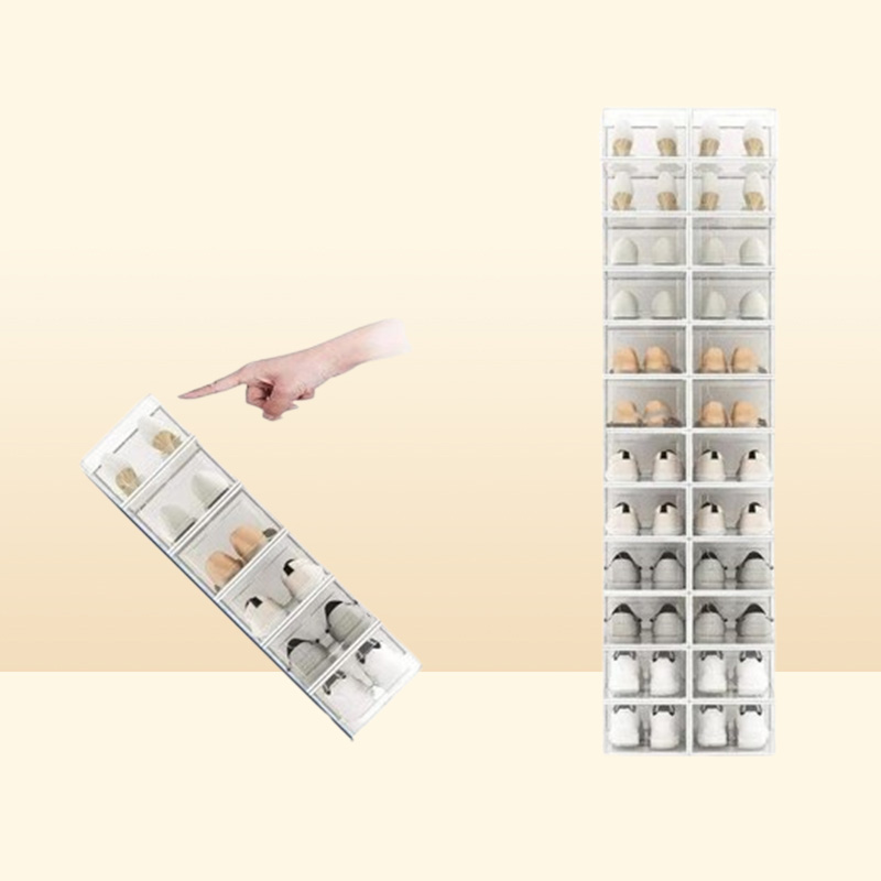Storage Boxes Bins Shoe Clear Plastic Stackable Organizer For Closet Foldable Shoes Containers Holders Drop Delivery Home Garden H1678990