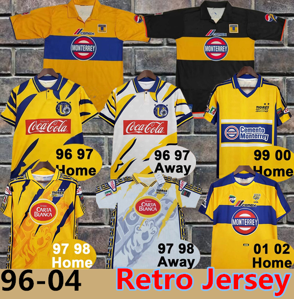S XXL Retro soccer jerseys TIGRES UANL Liga MX NAUL football shirts tiger blue Vintage Classic uniform home away yellow 01 02 96 97 98 99 00 0 02 2003 2004 Short Football 88