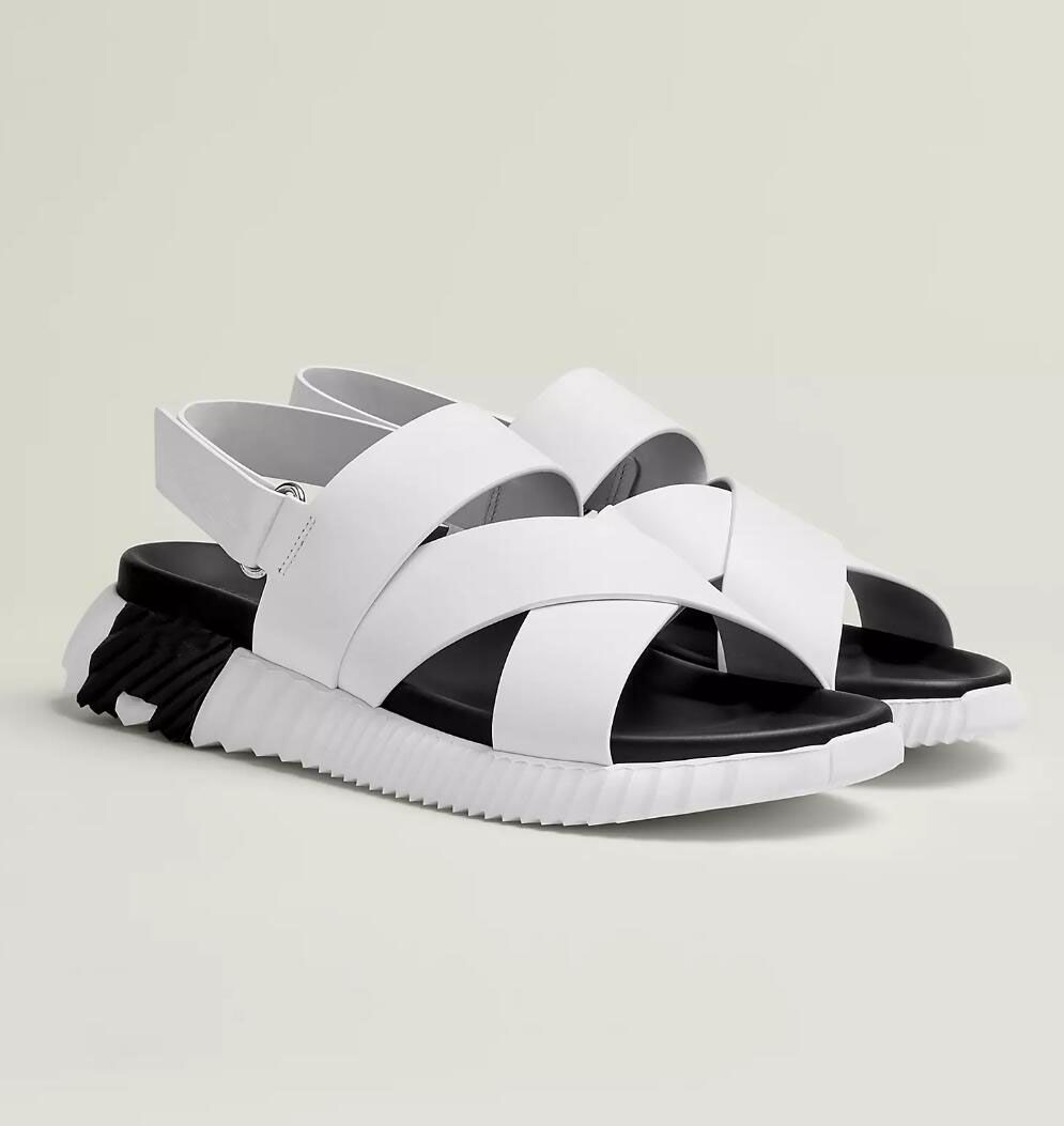 New Summer Walk Brand Electric Sandals Shoes Rubber Sole Designer Mens Wide Light Sole Calfskin Leather Boy's Beach Slide Casual Flats Slide Sandal Walking EU38-46 Box