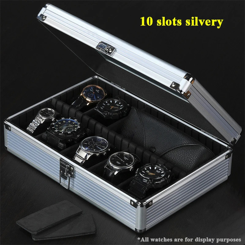 10 slot multi specification watch storage box aluminum alloy tote box internal baffle detachable display box 240426